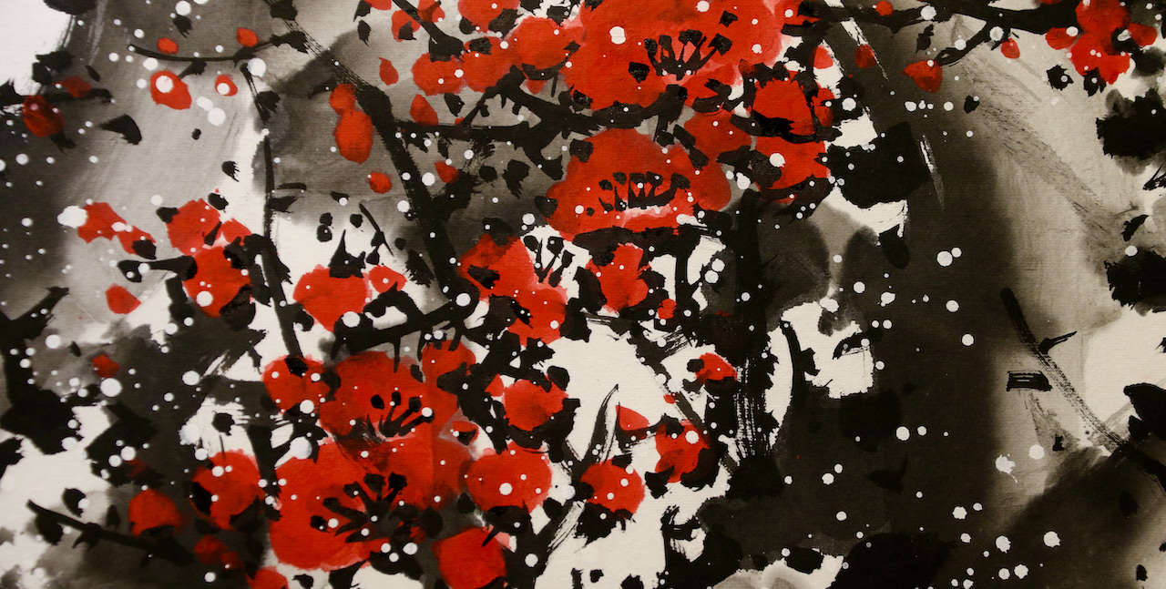 Chinese painting of poppies